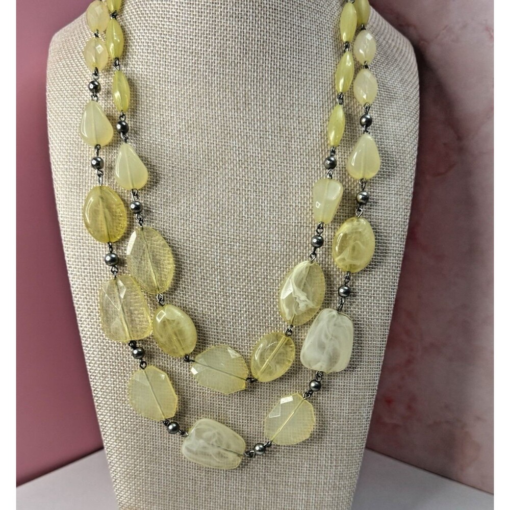 Yellow Iridescent Multi-Strand Beaded Necklace – 12–13" Drop (Approx. 24–26"